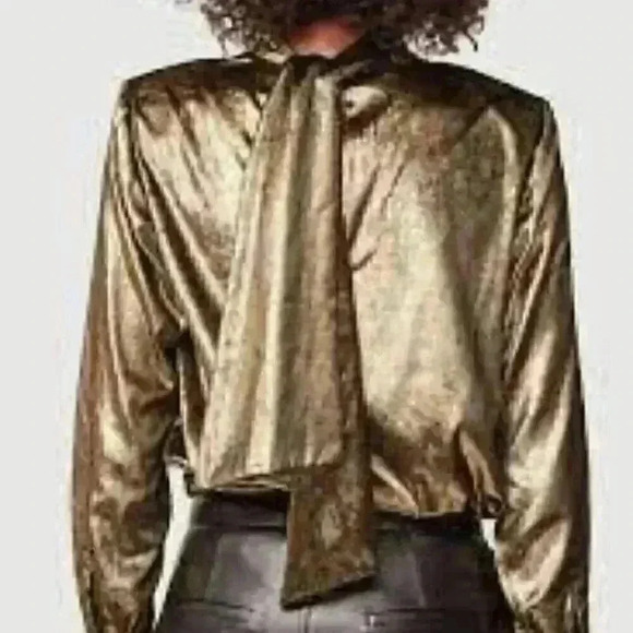 NEW Frame Metallic Gold Neck Tie Blouse - Picture 10 of 10
